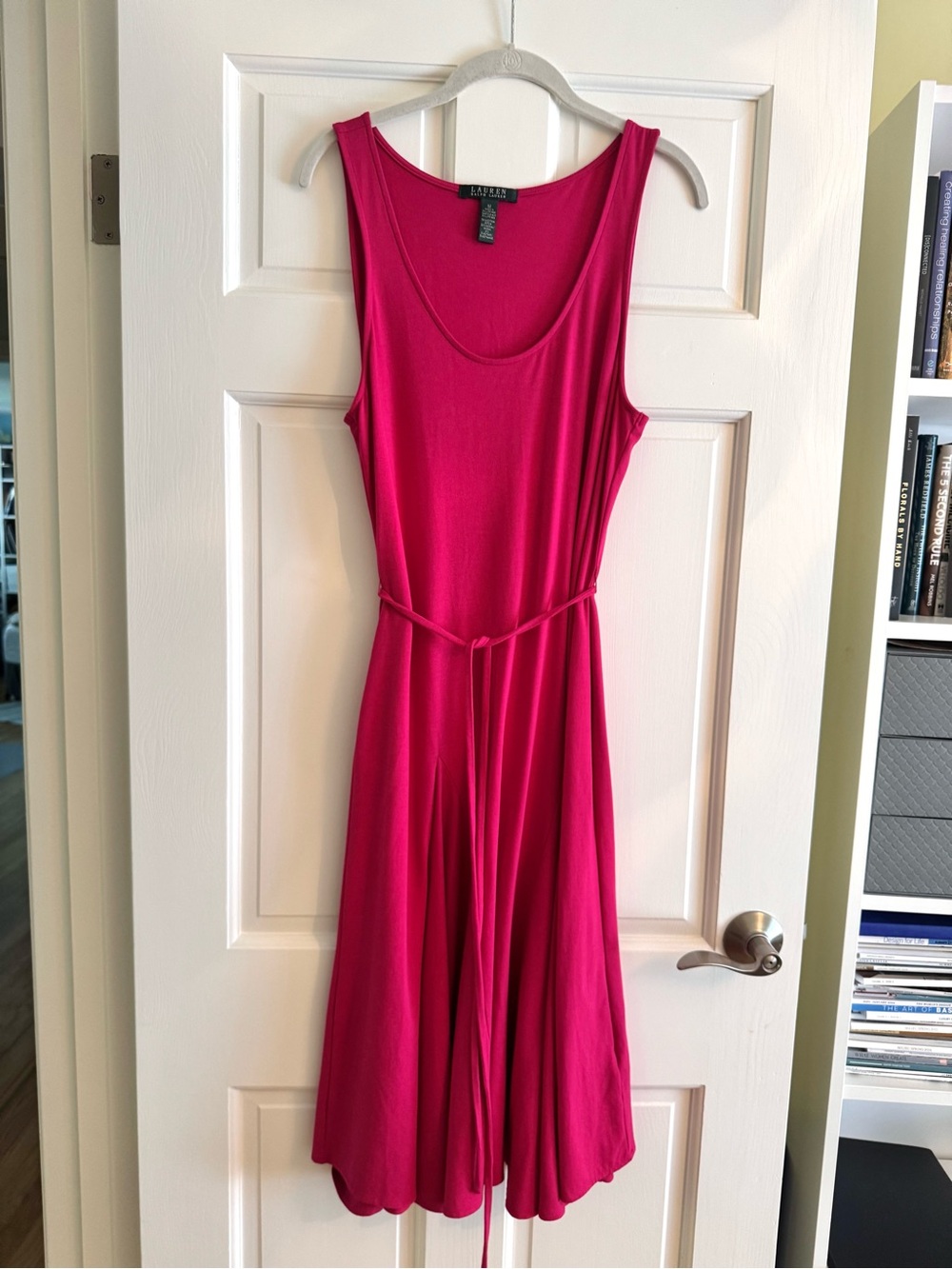Ralph Lauren Sleeveless Hot Pink Belted Midi Dress